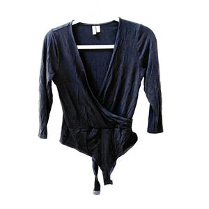 ASOS Womens Black V-Neck Long Sleeve Bodysuit Sz 8 US